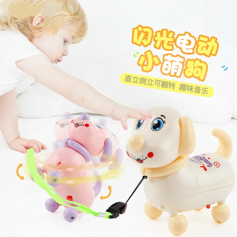 

Creative Electric Puppy with Sound and Light Can Stand Up and Rotate Walking Electronic Dog Gift Hanging Rope