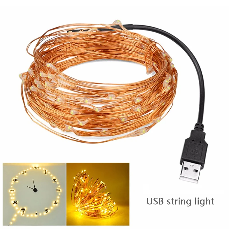 led fairy lights 10M 20M Silver Copper Wire USB String Light outdoor Christmas Tree Wedding Party Decoration Multicolor garland