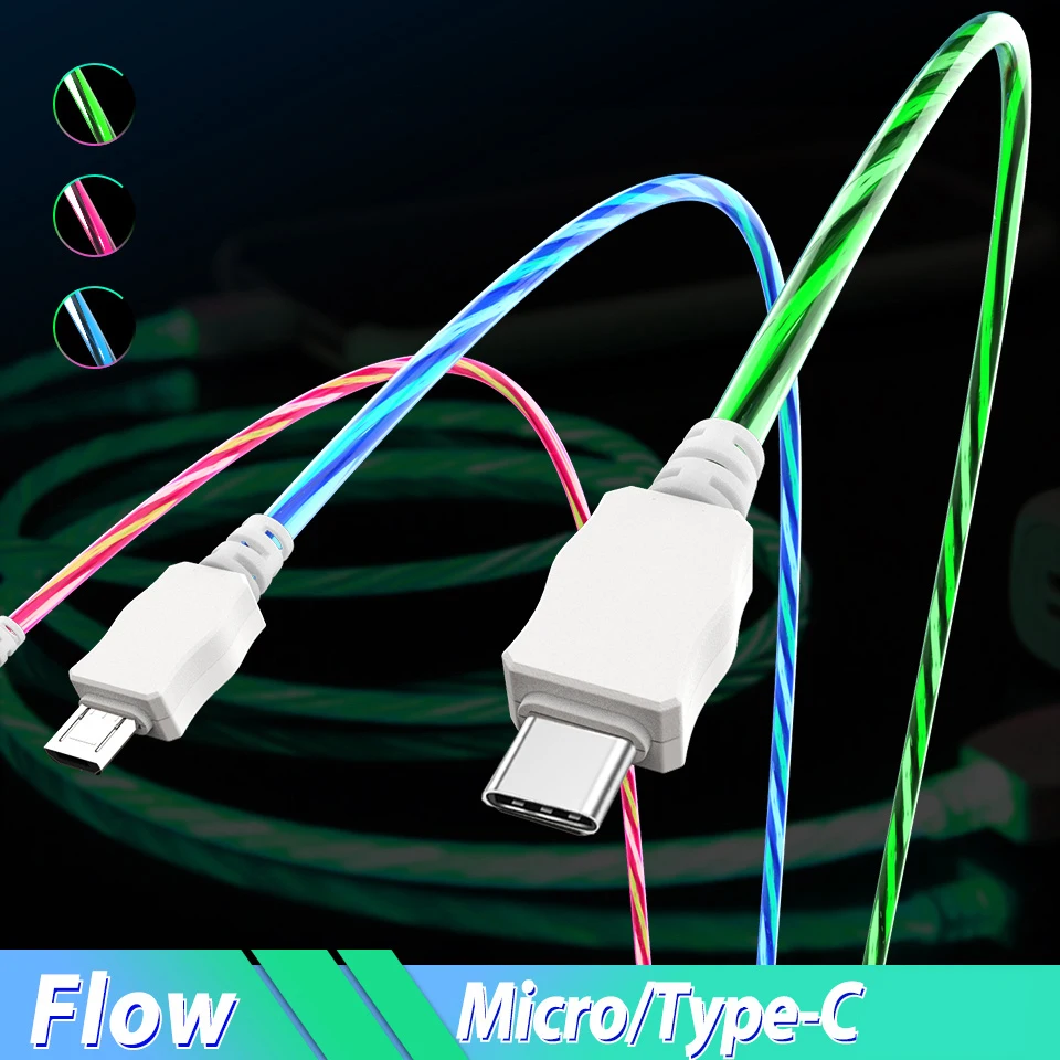 Светодиодный светящийся кабель Micro Usb C Kabel для Samsung Galaxy Note 9 8 7 A60 A70 A90 Sony usb