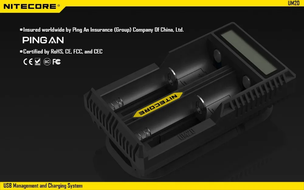 Оригинальное Nitecore UM10 UM20 умное зарядное устройство с ЖК-дисплеем Универсальное зарядное устройство Nitecore с Usb кабелями 18650