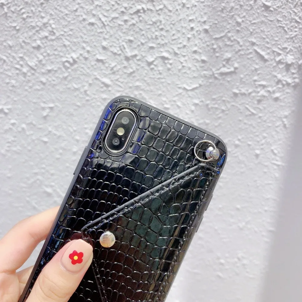 Case For iPhone X Xr Xs Max Case Sexy Snake Skin Laser Flip Wallet Neck Chain Card Slots Stand Case For iPhone 7 8 6S Plus Cover (10)