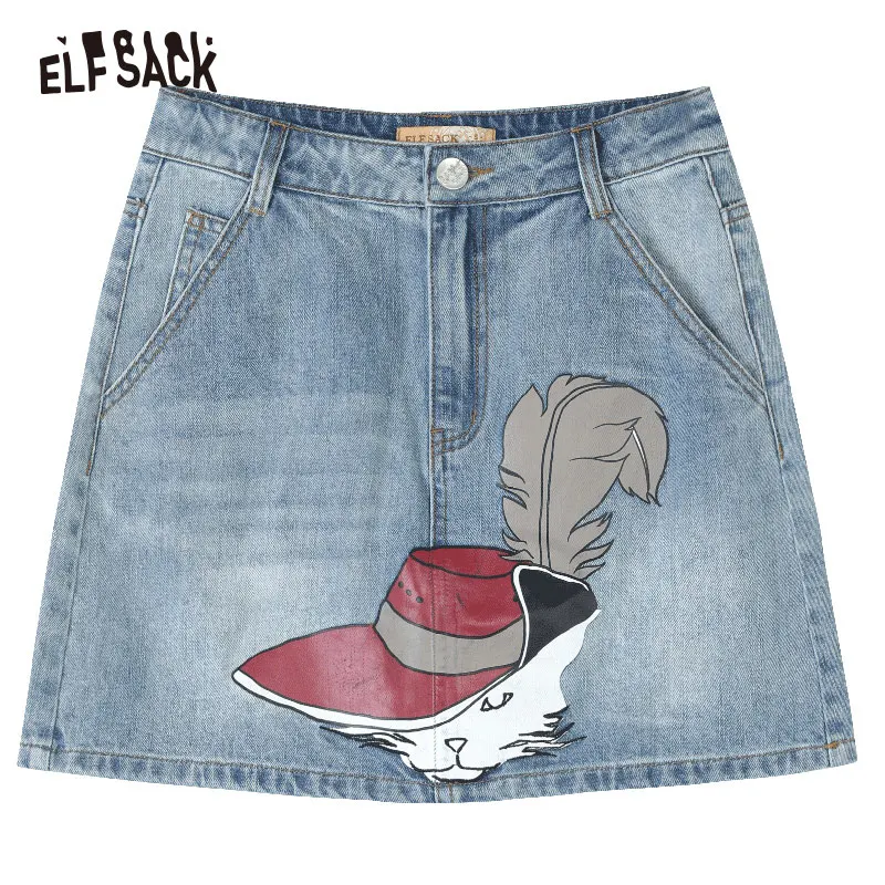 Женская Повседневная джинсовая юбка ELFSACK хлопковая трапециевидная с