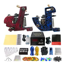 Полный комплект машина татуировки Профессиональный 2 шт. литья катушки татуировки Пистолеты Питание иглы Захваты Советы для тела Книги по искусству