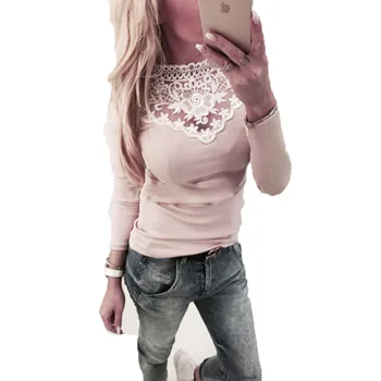 

Women's Lace T-Shirt Korean Style Clothes Casual Female Long Sleeves Cotton O-Neck Women Tshirt Clothing Vetement Femme Top