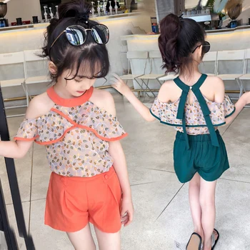 

Baby Children Clothes Sets 2020 Girls Fly Sleeve Flower Cotton Shirt + Shorts Summer Set Sport Belt Print Letter Clothe