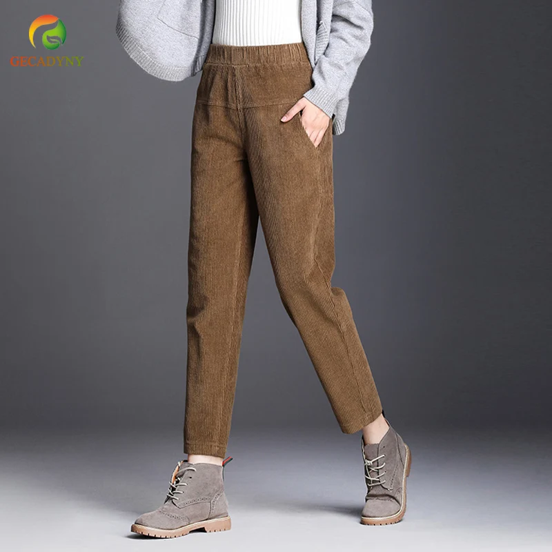 

2019 Autumn Winter Women's Corduroy Pants Loose Casual Harem Pants Female Slim Elastic Waistline Ankle Length Trousers Girls 3XL