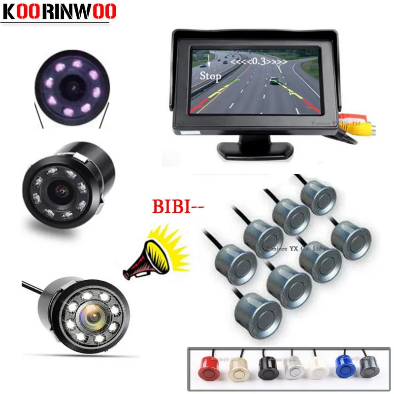 

KOORINWOO Full set 4.3 TFT LCD Car Monitor Reverse Radar Car parking sensor 8 Alarm System auto Rear view Camera Parking Assist