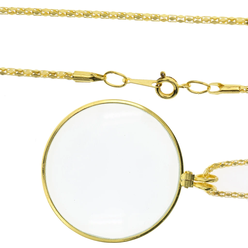 Pocket Vintage Magnifying Glass Necklace Chain Elderly Reading Magnifier Loupe Jewelry Hobbies Crafts Pendant 5X