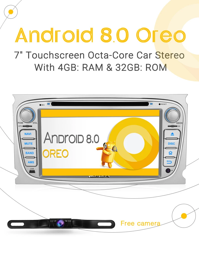 Pumpkin 2 Din7''Android 8 0 автомобильный Радио dvd плеер для Ford Focus/Mondeo GPS навигация Qcta Core Wifi