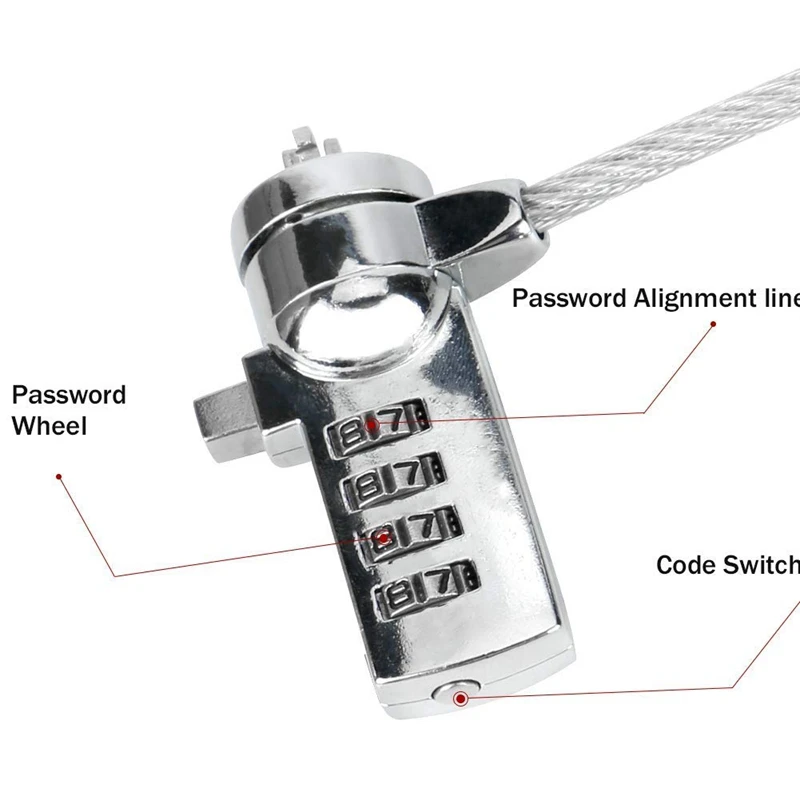 4 Digit Password Notebook Laptop Computer Security Lock Cable Chain For Laptop Anti-Theft 7