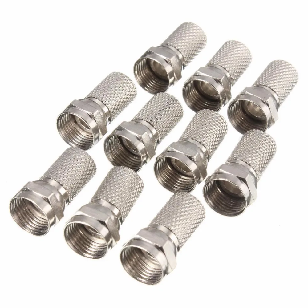 10pcs RG6 F Plug Connector Silver Waterproof Satellite Sky Virgin TV Aerial Cable Screw Twist Coax Fit For RG6 coaxial cable areyourshop hot sale 20 pcs rg6 f adapter coax coaxial compression type crimp on connector for tv coax cable satellite connector