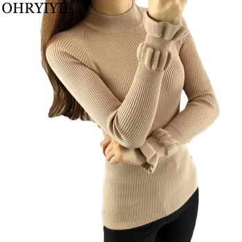 

OHRYIYIE 2020 Autumn Winter Women Half Turtleneck Sweaters And Pullovers Female Long Sleeve Tricot Jumper Womens Knitted Tops