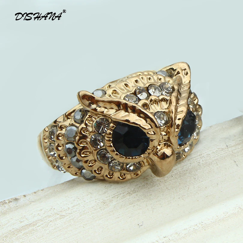 Fashion Brand Design New Classical Colorful Rhinestones Jewelry Blue Crystals Eyes Owl Ring For Women/ Men Jewelry(KA0005)