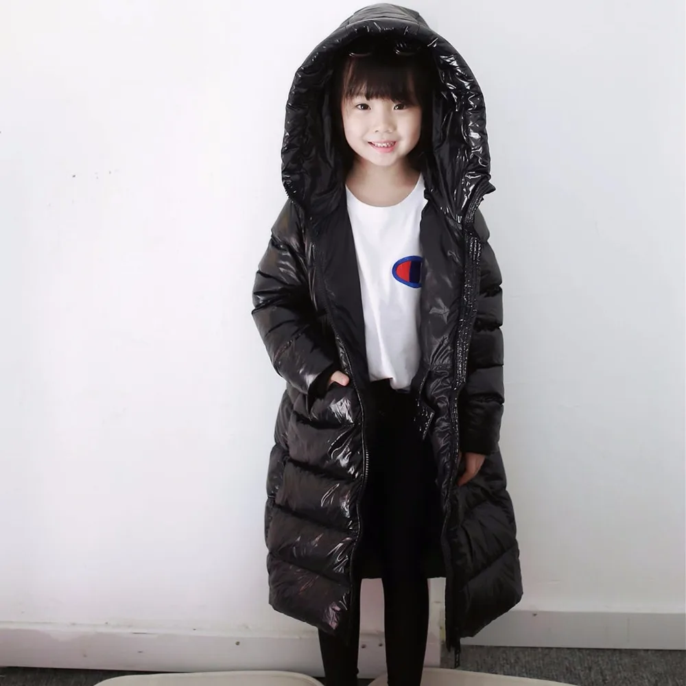 

2018 Winter Girl Down Jacket Long Girls Down Coat Natural Fur Outerwear Kids Hooded Down Jackets BLACK RED 110cm-160cm Height