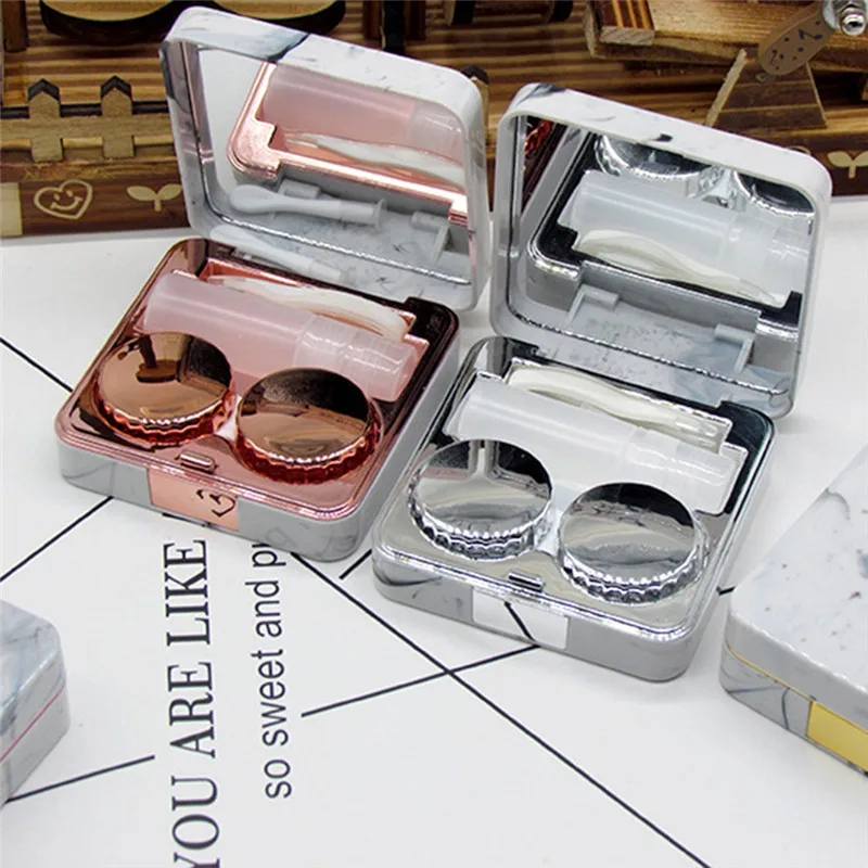 PINKSEE ABS Материал квадратной формы портативный корпус контактных линз модные зеркальные крышки мраморные зерна контактные линзы контейнеры для хранения
