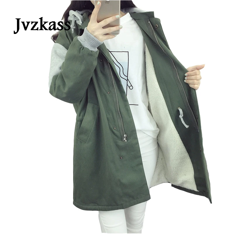 Jvzkass Новая зимняя Женская Студенческая хлопковая куртка из овечьей шерсти, плотный хлопковый костюм большого размера, Длинное свободное хлопковое пальто для женщин Z219