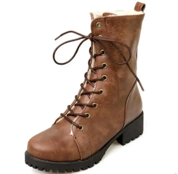 

Women Leather Short Plush Thick Warm Snow Martin Boots Lace Up  Casual Short Boots No Plush Spring  Autumn Boots 61221