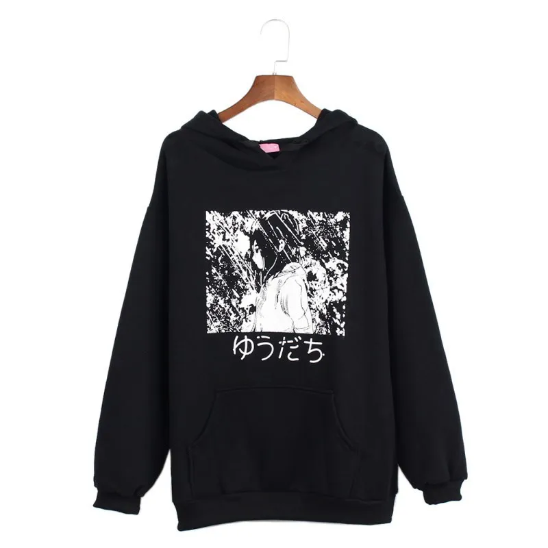 

Japan Manga Anime Japanese Letter Cartoon Print Hooded Sweatshirts Korean Goth Women Pullover Jumper Hoodies Top Autumn