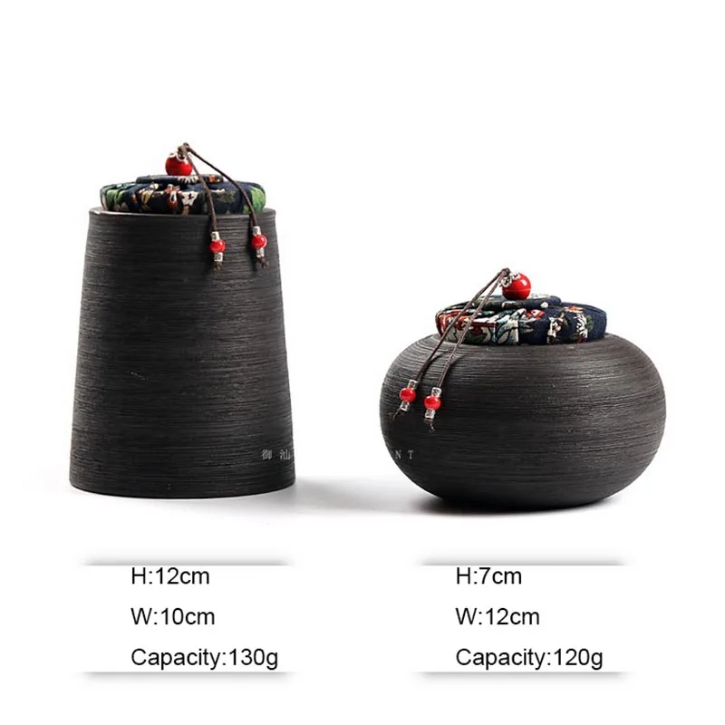  Black Zen Japanese Style Vintage Coarse Pottery Tea Caddy Ceramic Sealed Jar Home Storage Bottle Te - 32954143393