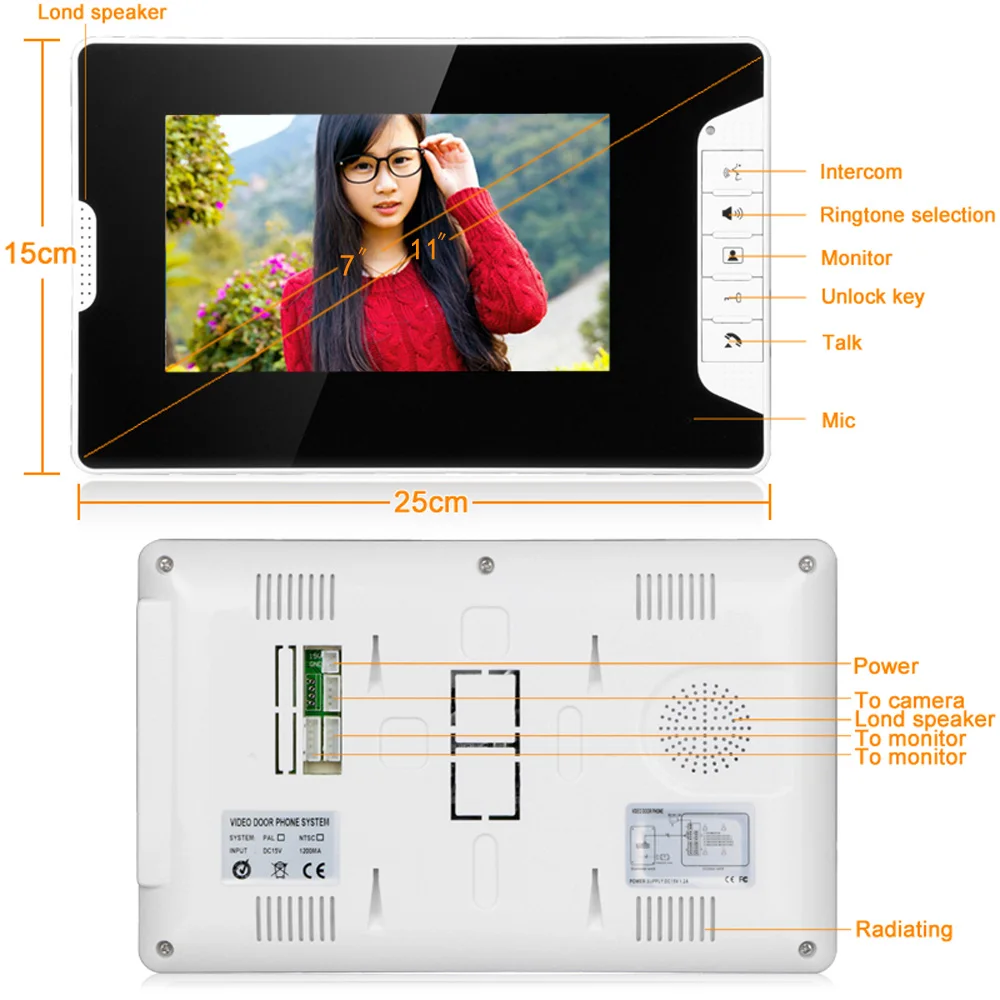 7 дюйм(ов) видео дверной звонок домофон комплект домашней безопасности ЖК-дисплей