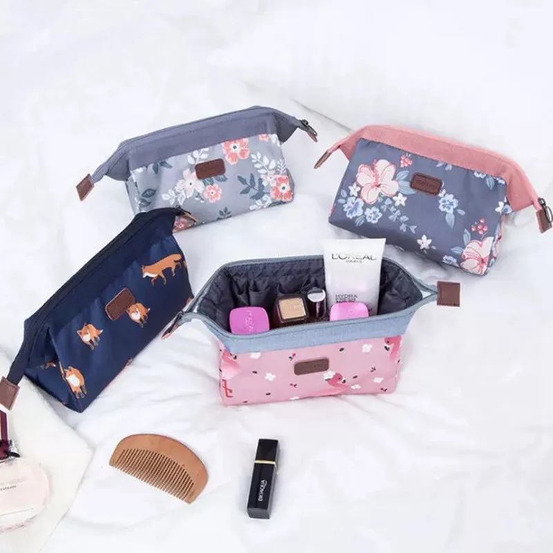 

Cartoon Pink Flamingo Cosmetic Bag Women Function Travel Trunk Makeup Bag Zipper MakeUp Organizer Storage Pouch Toiletry Kit Box
