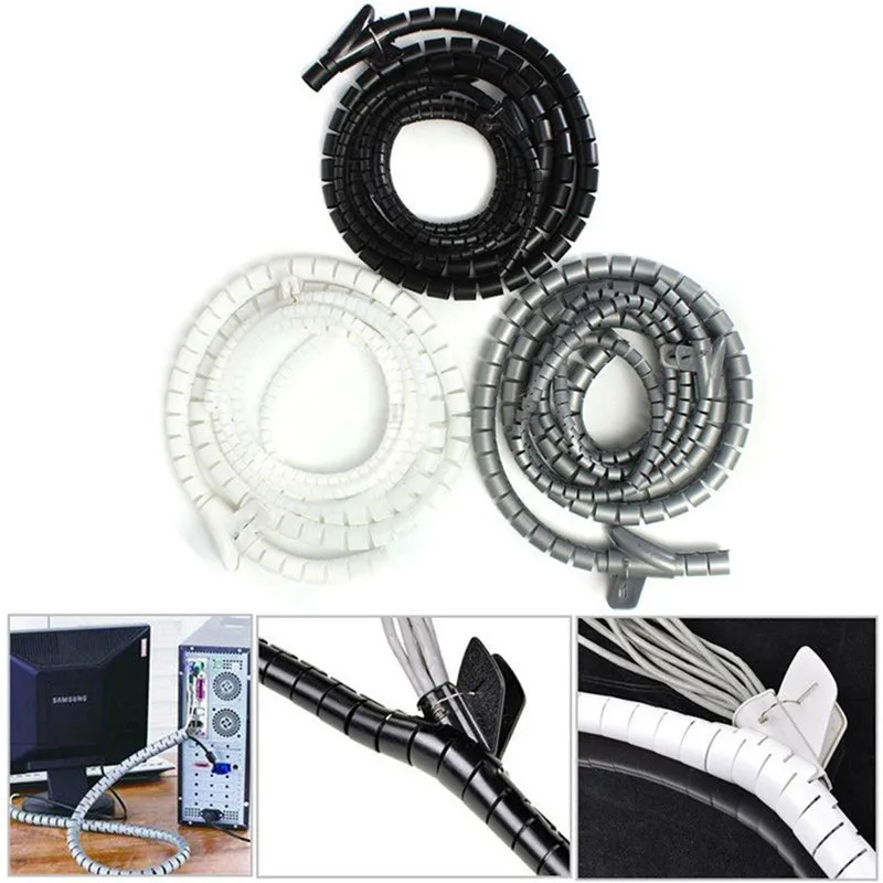 1m 10/25mm Cable Spiral Wrap Tidy Cord Wire Banding Loom Storage Organizer PC TV
