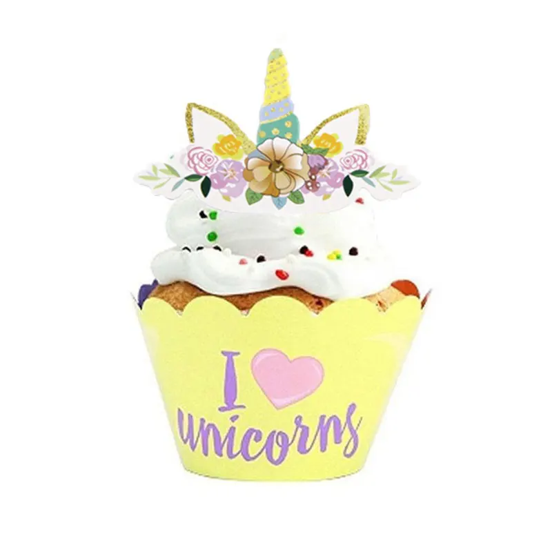Unicorn Cake Toppers Happy Birthday Unicorn Birthday Party Bunting Banner,Rainbow Cupcake Wrappers and Rose Gold Balloon Kit,Birthday Party Favors Decorations Kit Unicorn Party Supplies