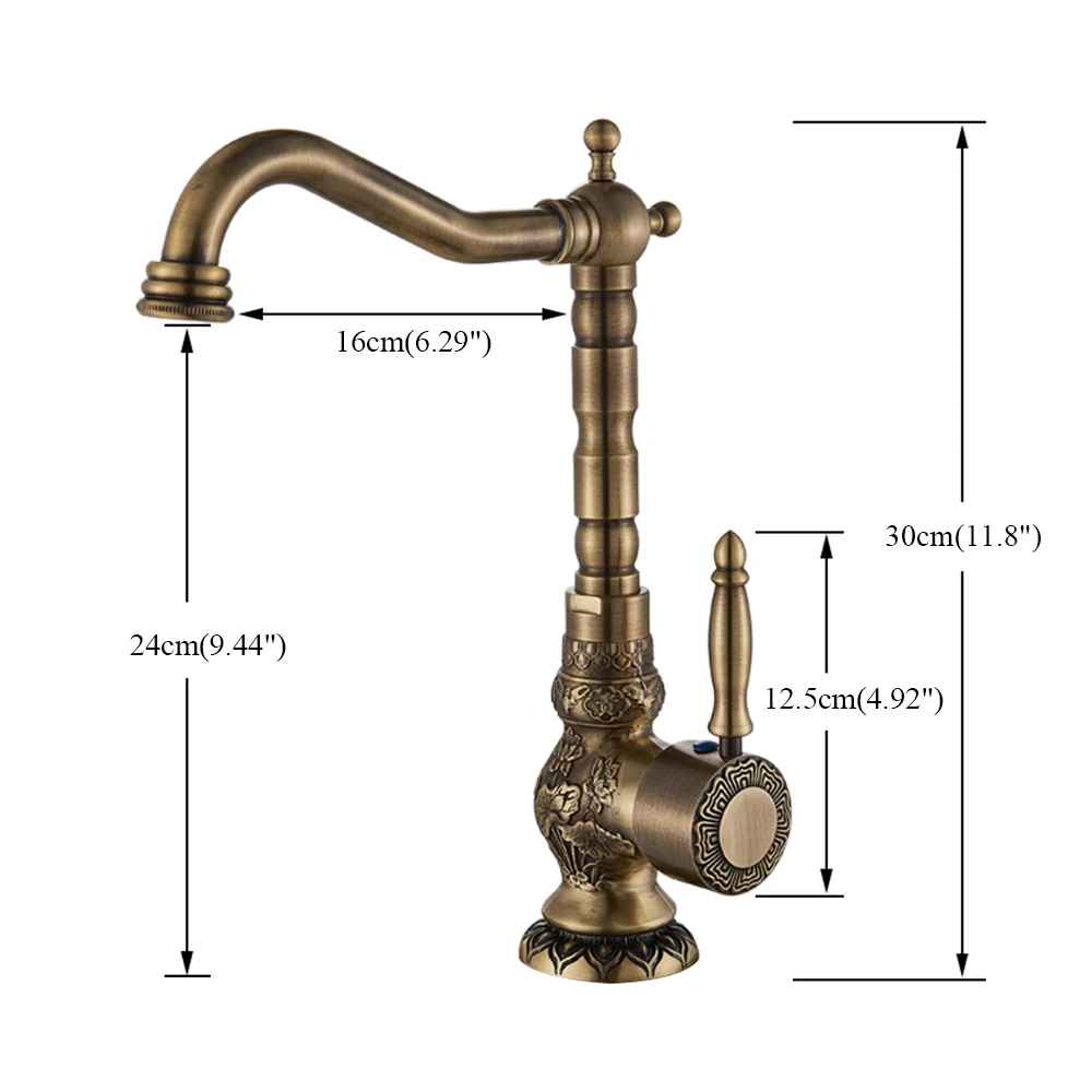 European Style Kitchen Faucet Antique Brass Carved Flower Art 360 Degree Swivel Cold and Hot Water Mixe Tap European Style Kitchen Faucet Antique Brass Carved Flower Art 360 Degree Swivel Cold and Hot Water Mixe Tap
