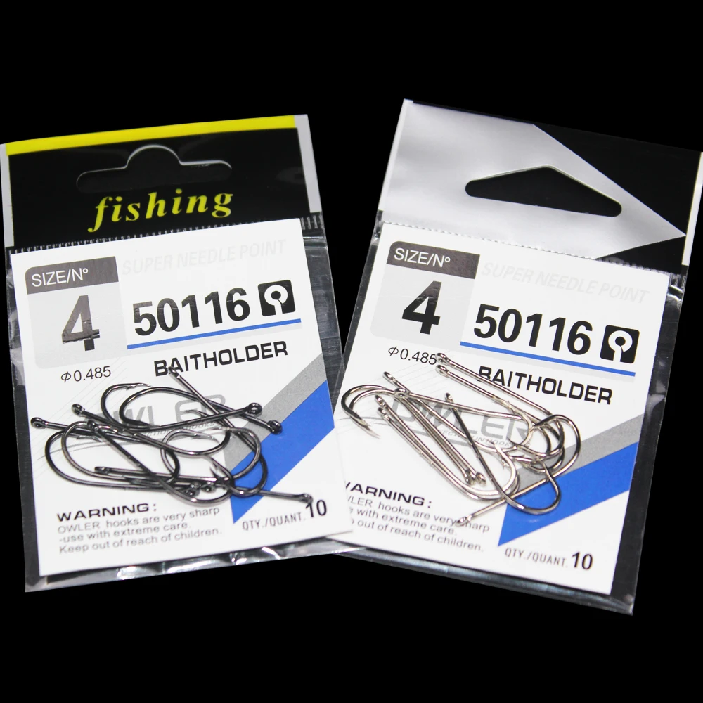 

10Pcs/Lots 1/0#-14# black white color baitholder ringed fishing hooks Carbon Steel High Steel With Notches owner