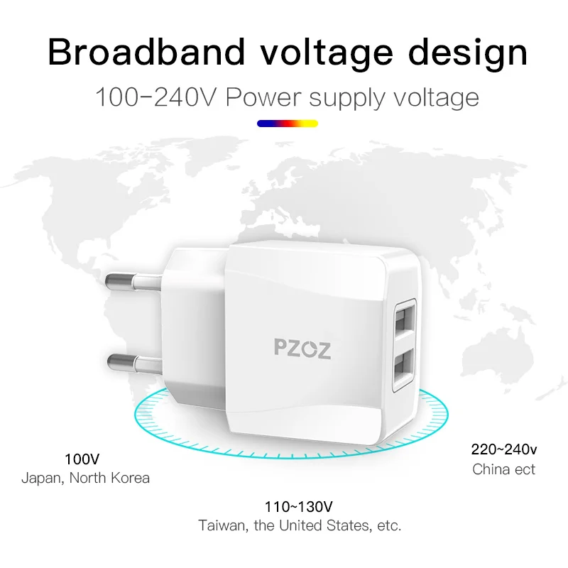 PZOZ USB Charger 5v2.1a Fast Charging Travel EU Plug Adapter portable Wall charger Mobile Phone cable For iphone Samsung xiaomi