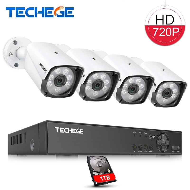 Techege 8CH 720 P AHD DVR CCTV 1080 p HDMI w 4 шт. 1300TVL IR защищенная от атмосферных воздействий cctv