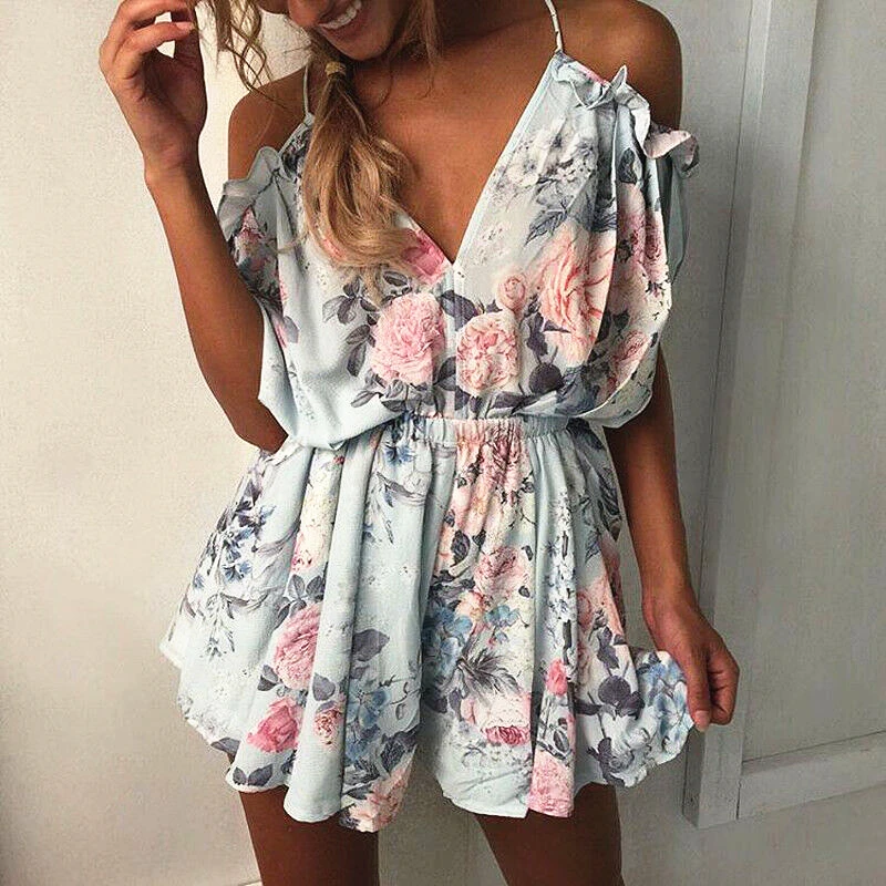 

New Women Ladies Boho Floral Off Shoulder Clubwear Summer Playsuit Bodycon Backless Party Fashion Jumpsuit Romper Trousers