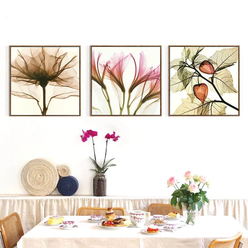 Nordic Abstract Transparent Lily Rose Plantern Flower Canvas Painting Poster Restaurant Living Room Decoration Wall Picture | Дом и сад