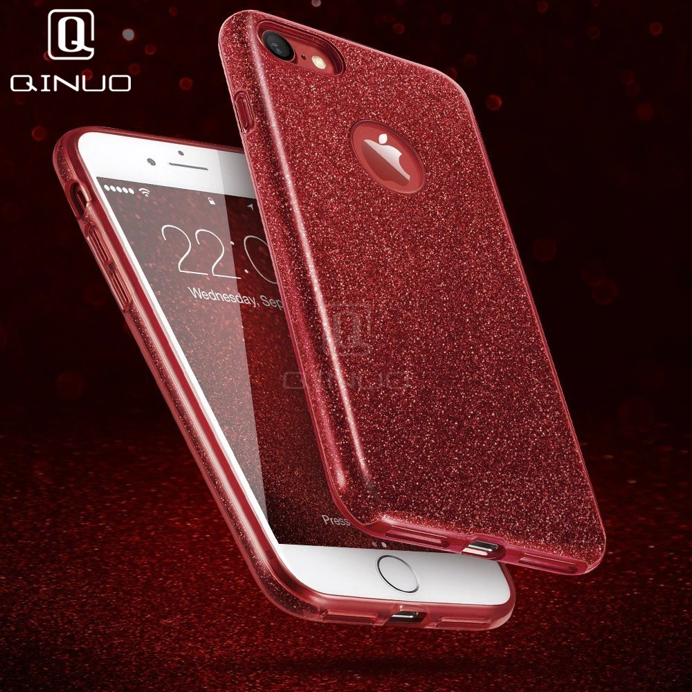 

QINUO Bling Phone Case For iPhone X 8 7 6 Plus Cover 3 IN 1 Gradient Glitter Clear PC+TPU Cases For iPhone 5 5S SE Case Capa