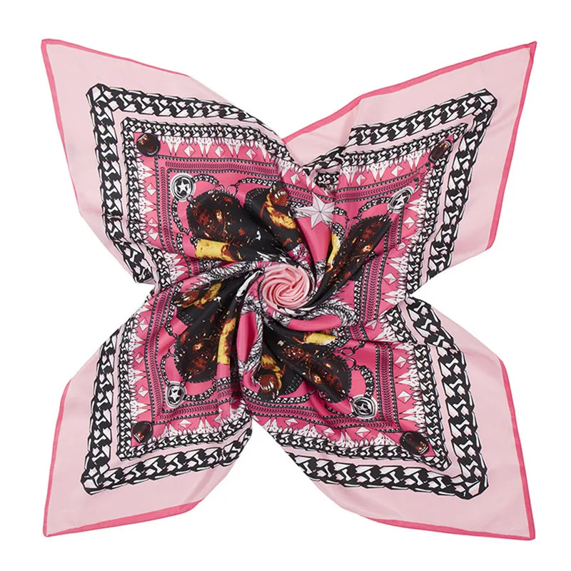 

100% Silk Square Scarf Women Italy Coldness Big Metal Chain Printed Hijab 100 cm Neck Tie Foulard Lady Silk Scarf Bandana