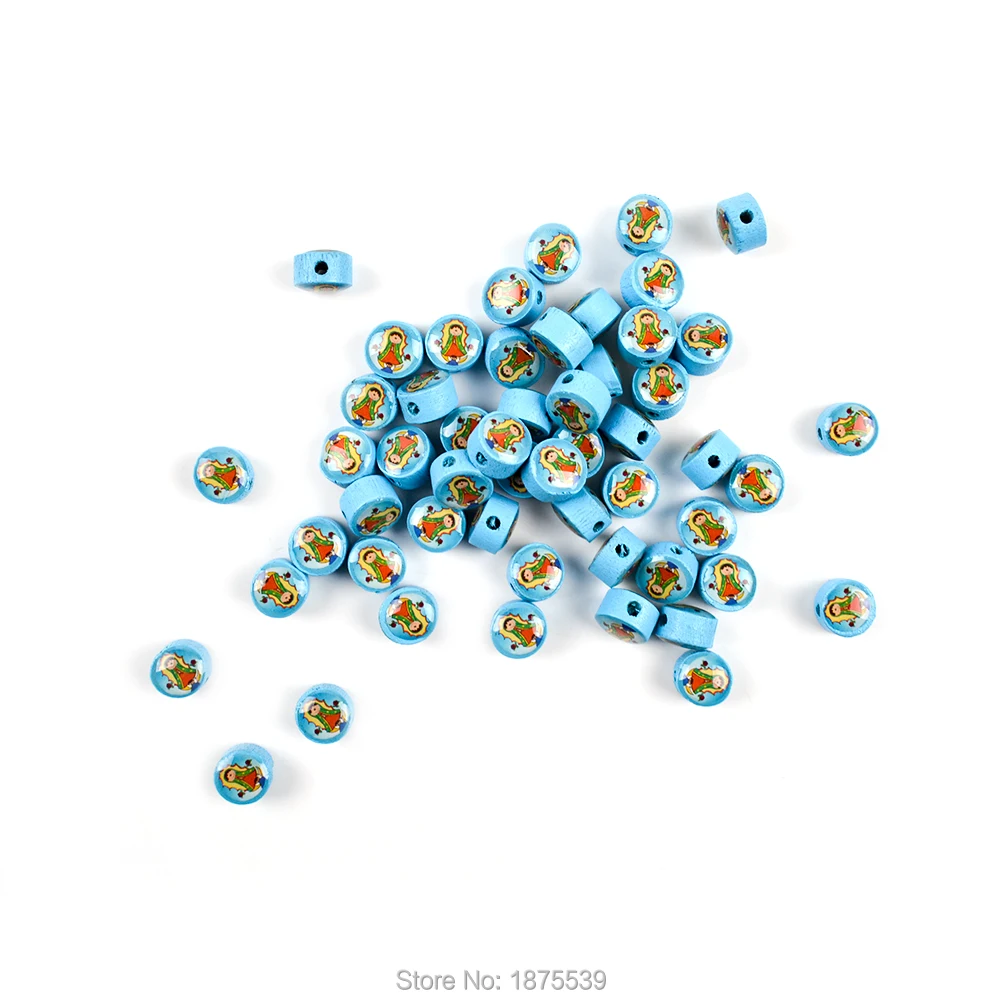 

10 mm Blue Wood Bead With Carton Picture For Children