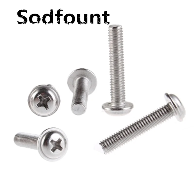 

50pcs/Lot 304 stainless steel cross head screw M4 M5 PWM disk head with gasket machine teeth pad electronic screw