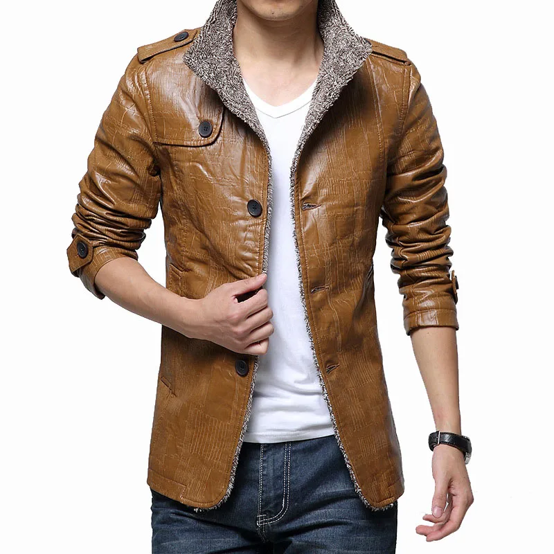 Winter Men's Leather Jacket Designer Fashion Thick Plus Size Fur