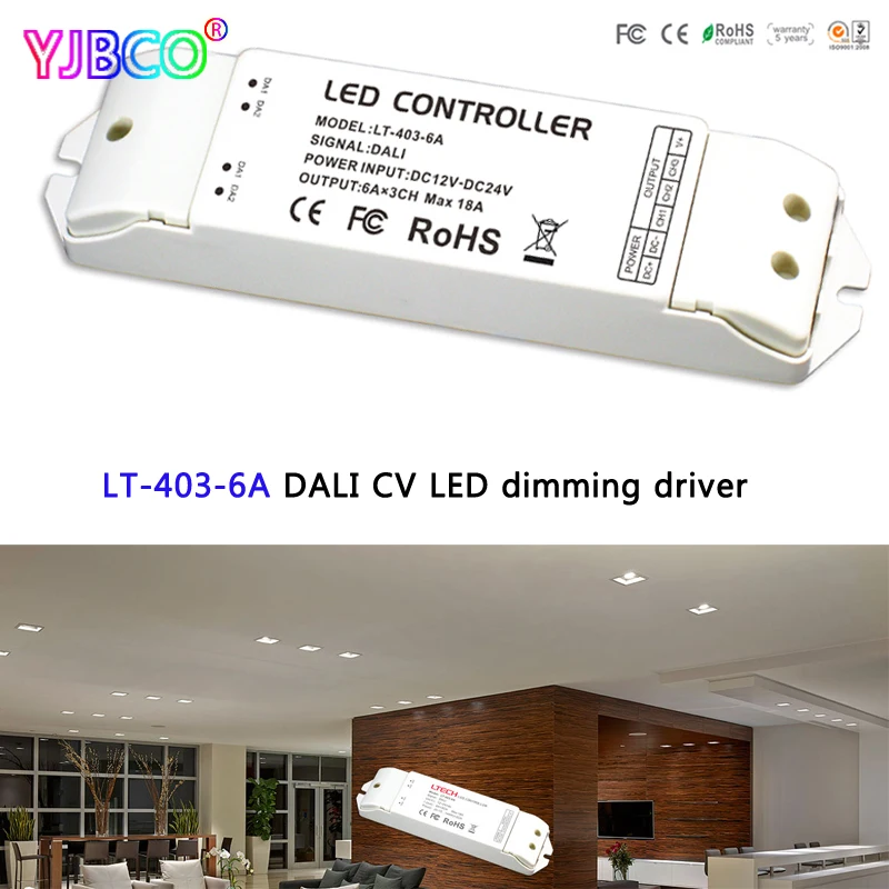 

LT-403-6A DALI LED Dimming Driver;DC12-24V input;6A*3CH Max 18A output led controller for RGB led strip