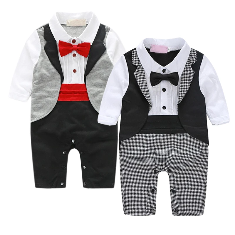 Baby Rompers Long Sleeve Baby Boy Clothes Cotton Neck Tie Wedding Boys Rompers Infant bebe