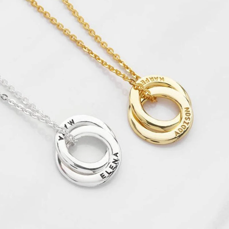 Lateefah Unique Name Necklace 2 Circle Name Pendant Gold Color Handmade Engraved Necklaces Jewelry Memory Gift For Mom Kids