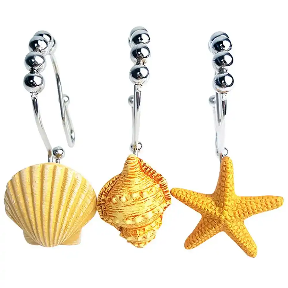 Hot Sale Seashell Shower Curtain Hooks 12 Pcs Starfish Nautical