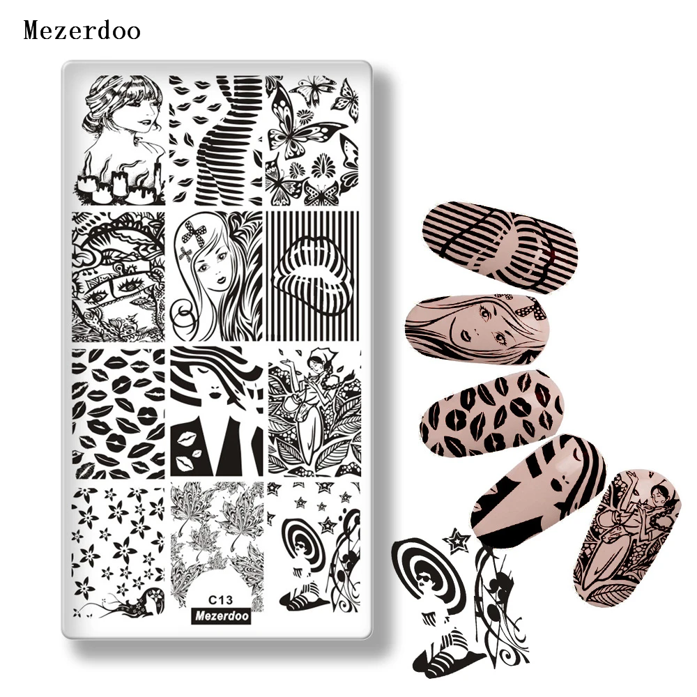 

Pretty Girl Kiss Theme Nail Art Stamping Template Image Plate Rectangle Butterfly Maple Leaf Pattern Stamp Plates for Nails C13