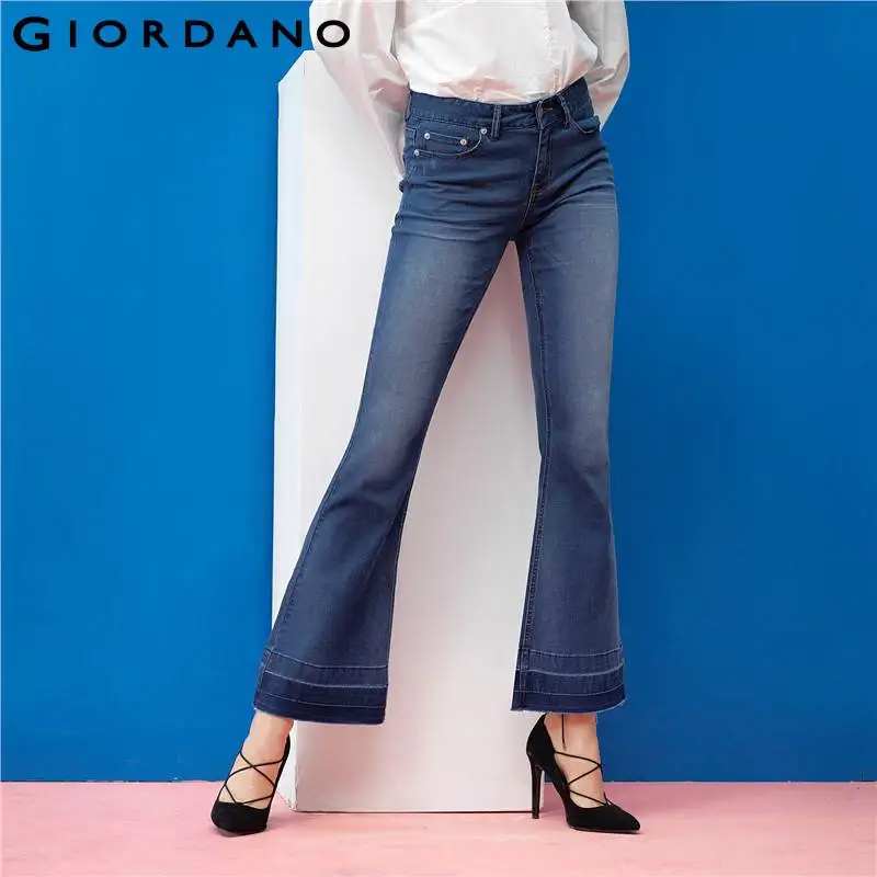 Giordano Women Jeans Denim Flare Jeans Elastic Zip Fly Button Closure
