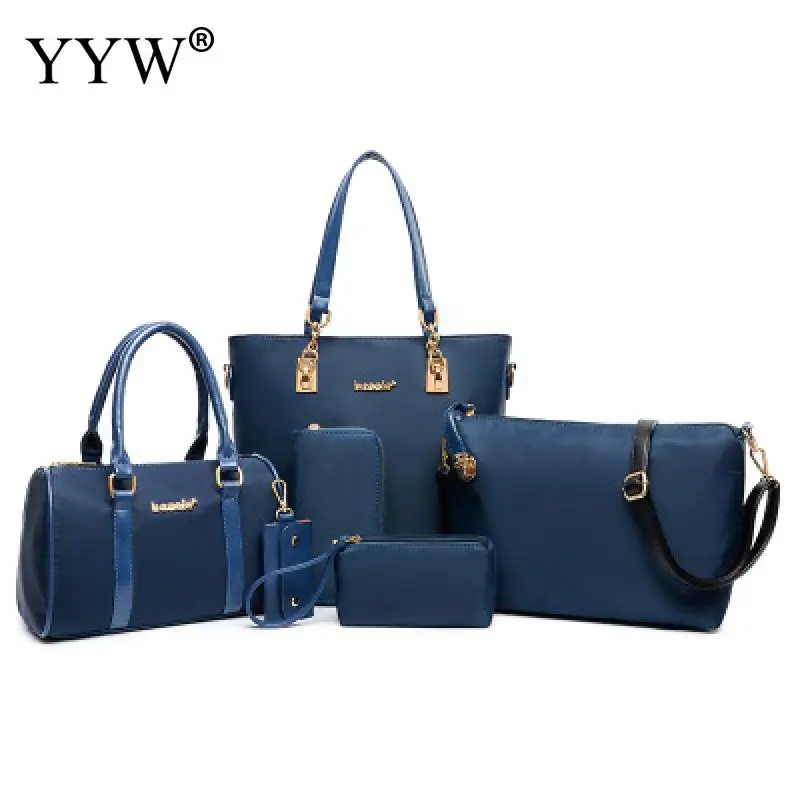 

6 PCS/Set Solid Color PU Leather Handbags Women Bag Set Famous Tote Bag Lady's Shoulder Crossbody Bags Top-Handle Bag