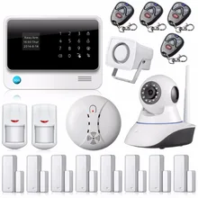 Pantalla táctil G90B Sistema Android IOS APP Controlado WIFI GSM Alarma Cámara IP Inalámbrica Detector de Humo para la Seguridad Casera