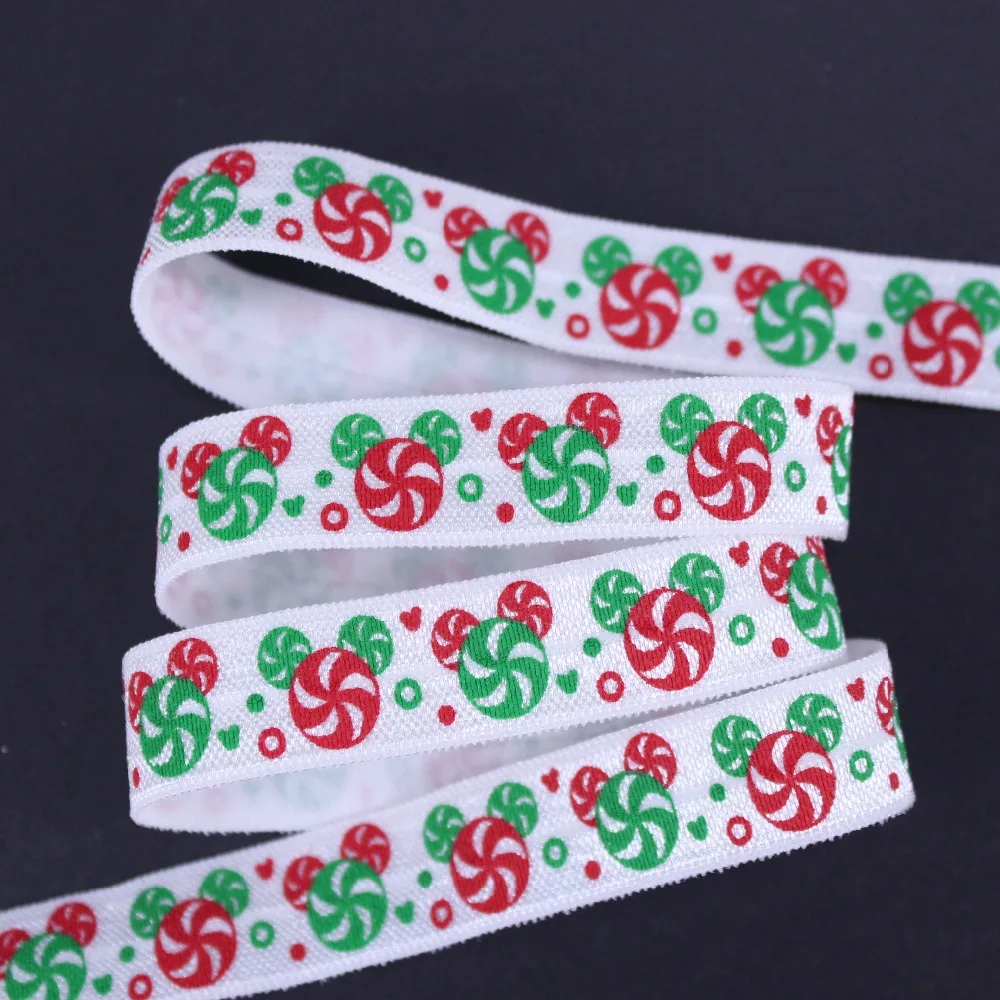 

5/8'' Christmas candy printed FOE fold over elastic for X'MAS accessaries