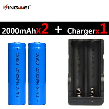 

KingWei 2Pcs 18650 battery 3.7v 2000mAh rechargeable Li-ion battery +one charger for flashlight double charger EU/US plug