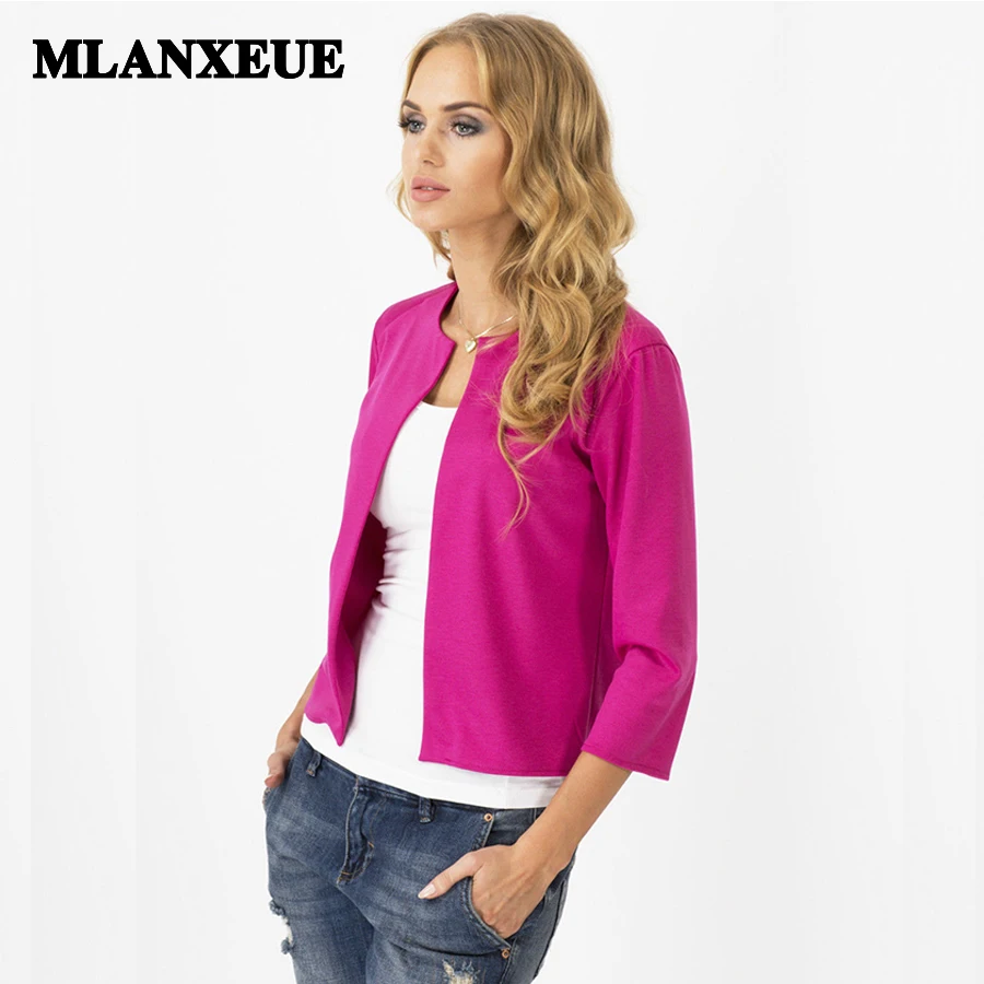 Solid no breasted slim blazers suit cardigans no collar