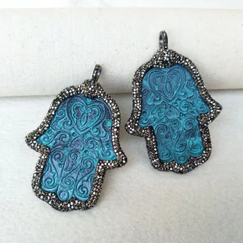 

5 pcs Antique Bronze palm Pendant,With Crystal Rhinestone Bead Pave charm, for DIY Necklace jewelry findings PD763